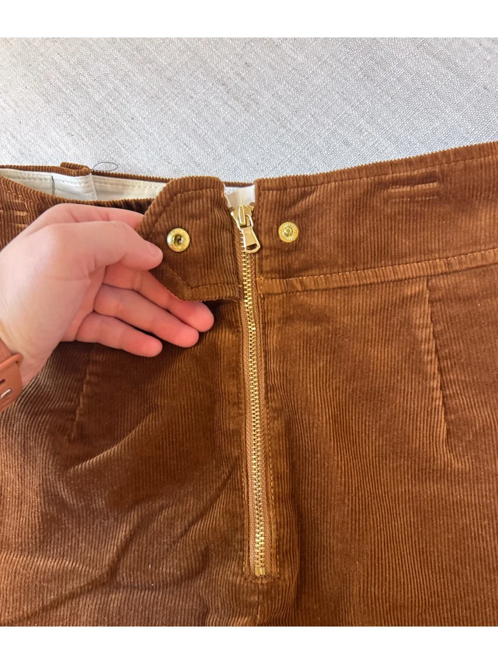 J. Crew Men's Corduroy Pants in Chestnut Brown with Brass Accent